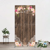 Lofaris Wooden Floral Lace Pattern Wedding Rectangle Backdrop